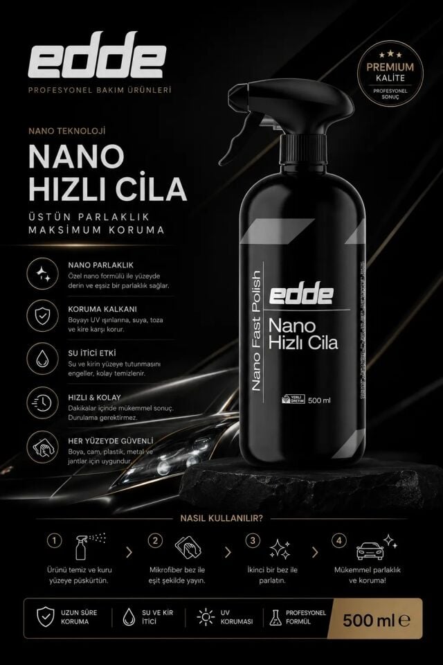 Edde Araba Araç Oto Nano Hızlı Cila 500 Ml Seramik Hızlı Cila Oto Detailing