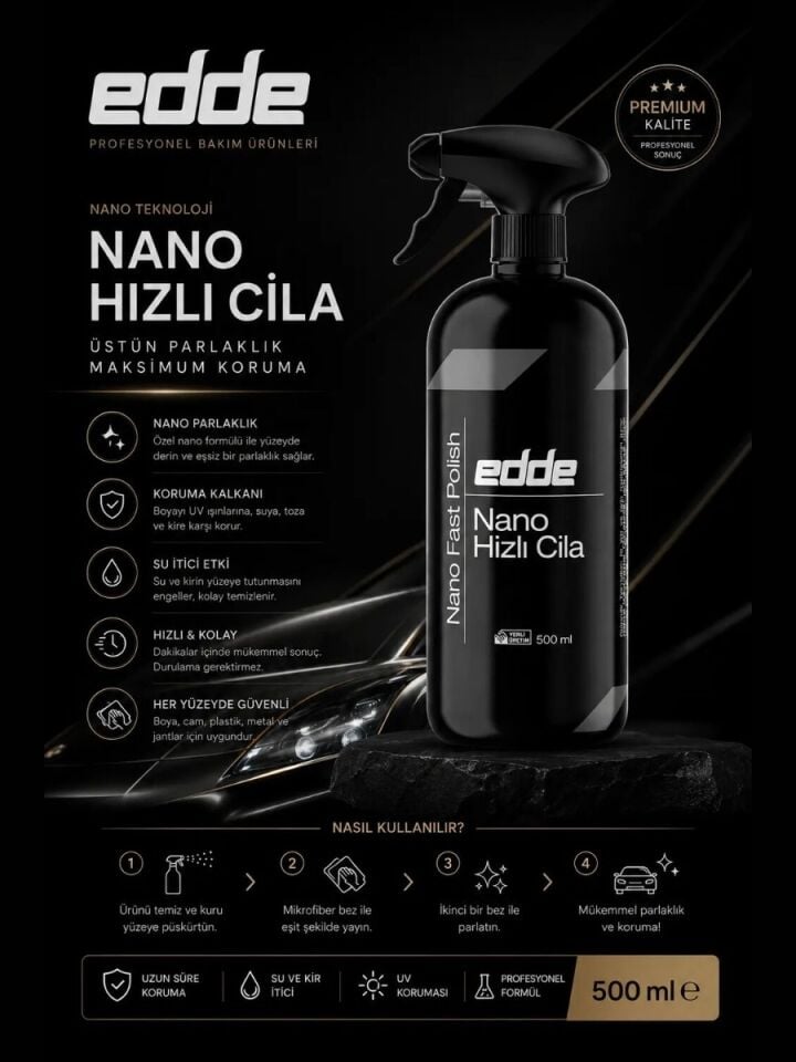 Edde Araba Araç Oto Nano Hızlı Cila 500 Ml Seramik Hızlı Cila Oto Detailing