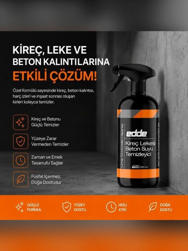 Edde Araba Araç Oto Kireç Beton Suyu Sökücü Temizleyici Temizleme 500 Ml Oto Detailing