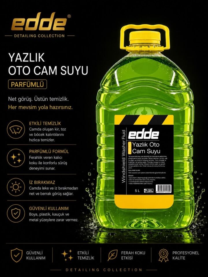Edde Yazlık Parfümlü Oto Cam Suyu 5l Araba Araç Oto Yazlık Silecek Suyu