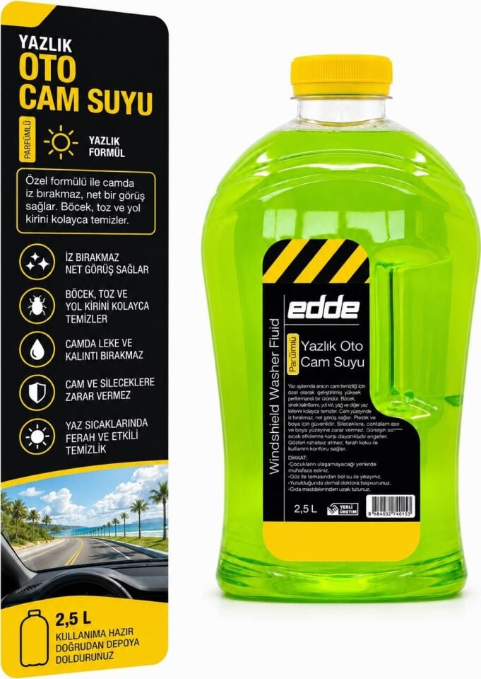 Edde Yazlık Parfümlü Oto Cam Suyu 2,5l Araba Araç Oto Yazlık Silecek Suyu