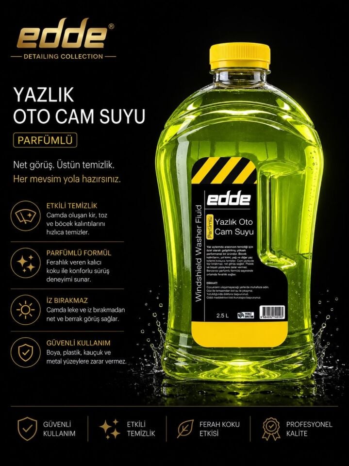 Edde Yazlık Parfümlü Oto Cam Suyu 2,5l Araba Araç Oto Yazlık Silecek Suyu