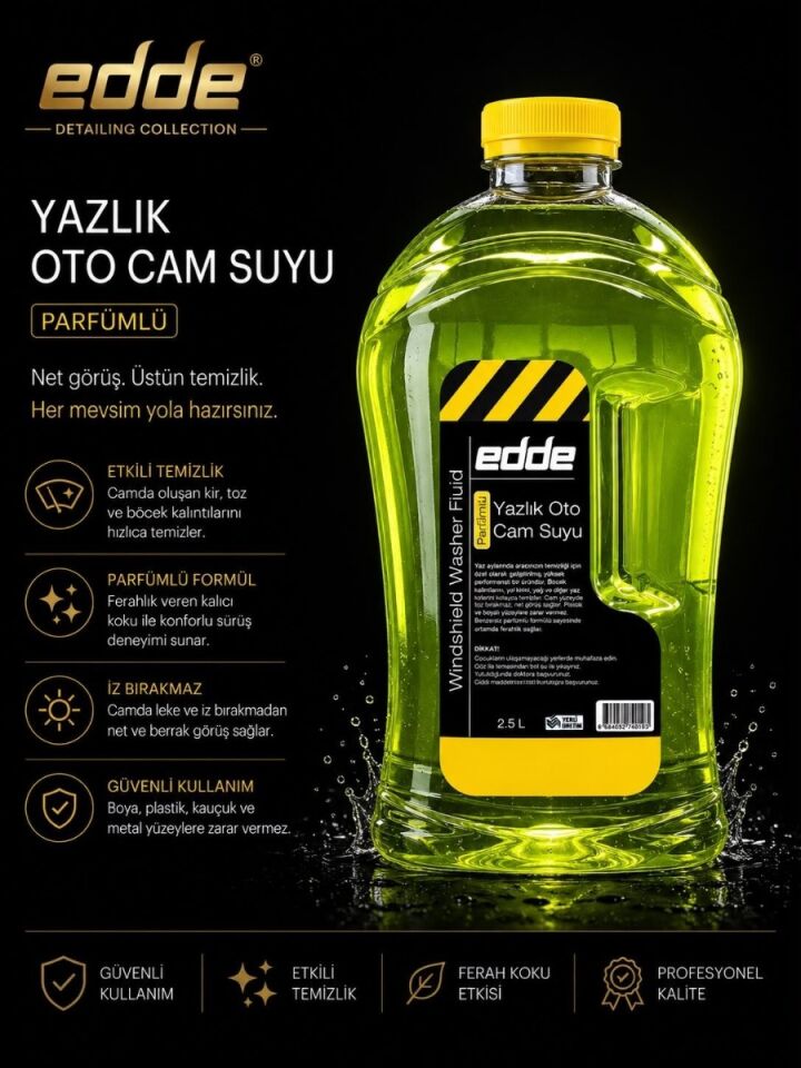 Edde Yazlık Parfümlü Oto Cam Suyu 2,5l Araba Araç Oto Yazlık Silecek Suyu