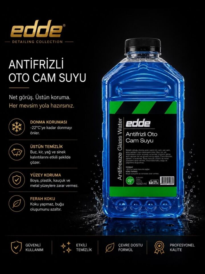 Edde Kışlık Parfümlü Oto Cam Suyu 1l Araba Araç Oto Antifrizli Silecek Suyu