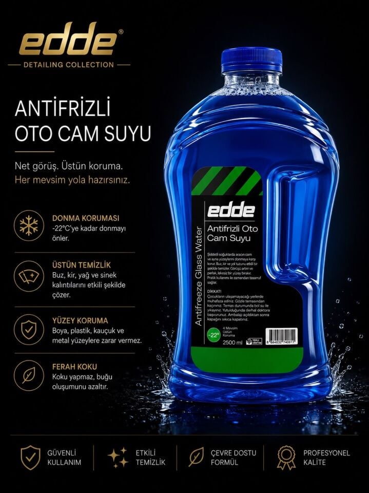 Edde Kışlık Parfümlü Oto Cam Suyu 2,5l Araba Araç Oto Antifrizli Silecek Suyu