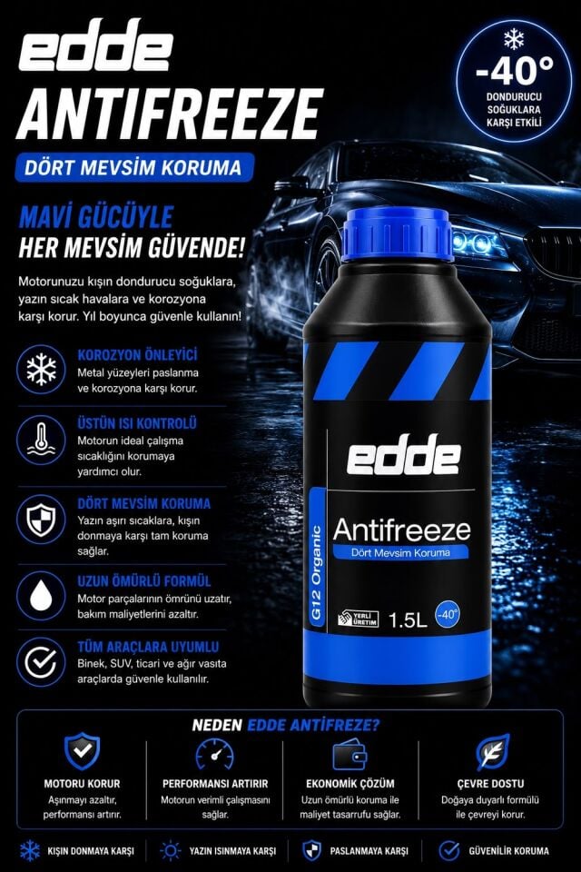 Edde Araba Araç Oto Antifriz Mavi 1.5 L Dört Mevsim