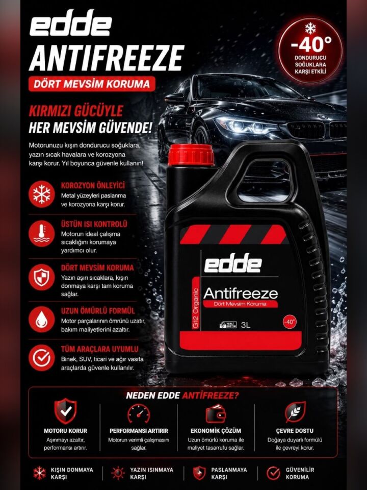 Edde Araba Araç Oto Antifriz Kırmızı 3L Dört Mevsim