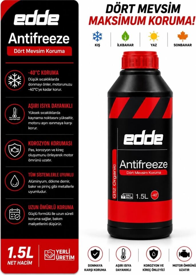 Edde Araba Araç Oto Antifriz Kırmızı 1.5 L Dört Mevsim