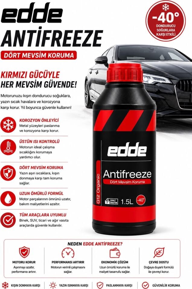 Edde Araba Araç Oto Antifriz Kırmızı 1.5 L Dört Mevsim