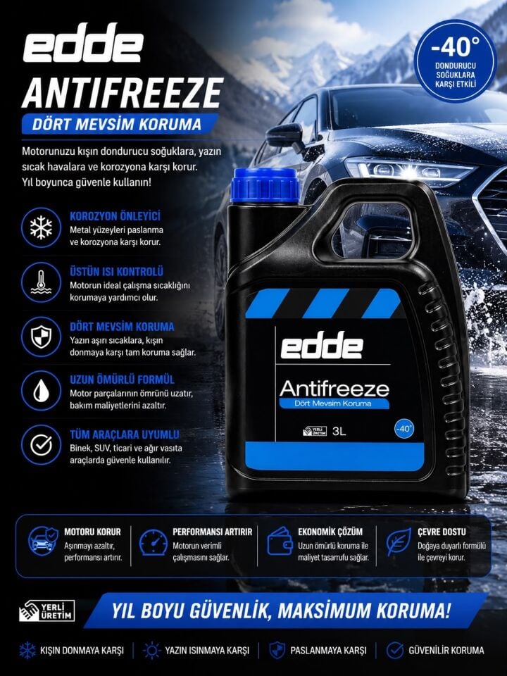 Edde Araba Araç Oto Antifriz Mavi 3 L Dört Mevsim