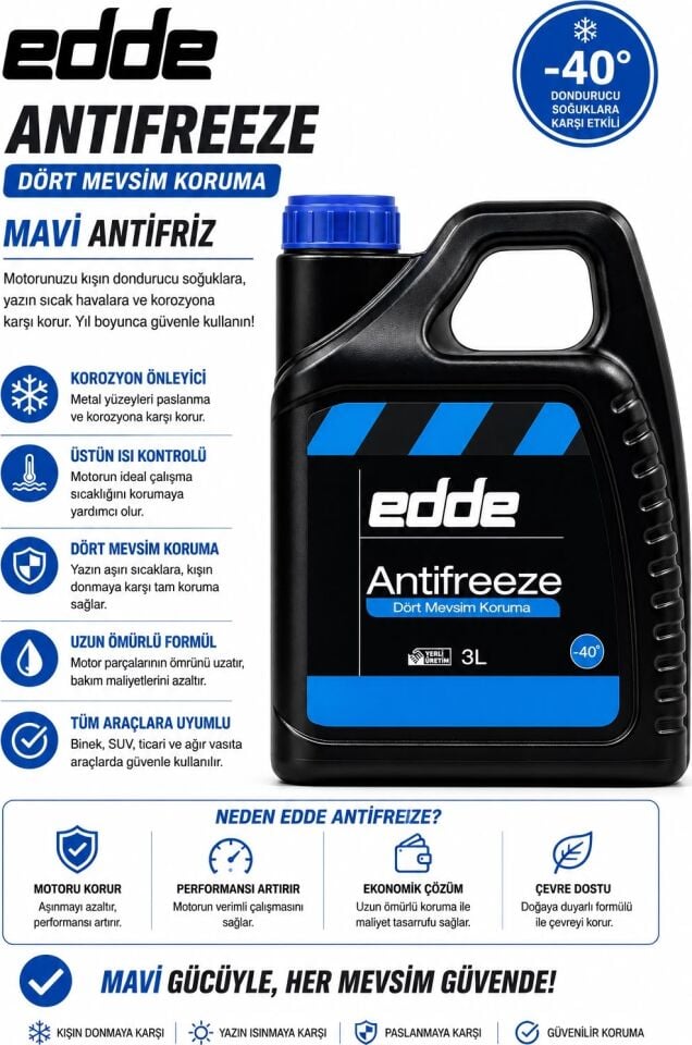 Edde Araba Araç Oto Antifriz Mavi 3 L Dört Mevsim