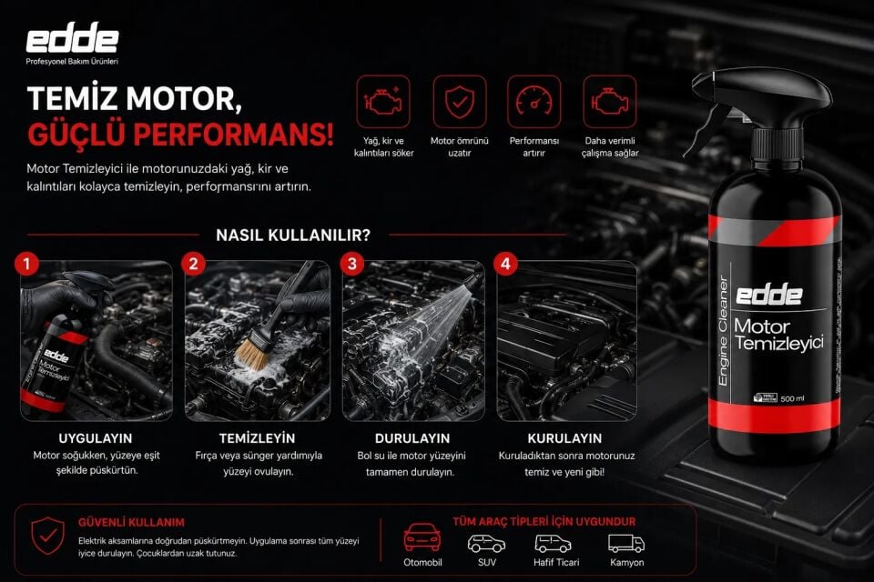Edde Araba Araç Oto Premium Motor Temizleyici Sprey Motor Temizleme Spreyi 500 Ml Oto Detailing